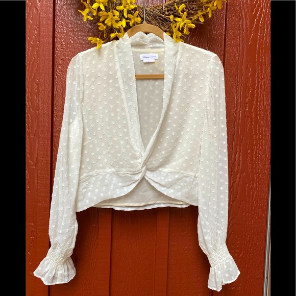 Lovers + Friends White Dotted Long Sleeve Flouncy Top Size M 🌿A6 - Picture 1 of 10